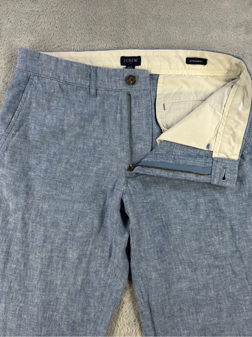 J.Crew Men’s 30x30 Straight Linen Cotton Blue Chambray Pants
